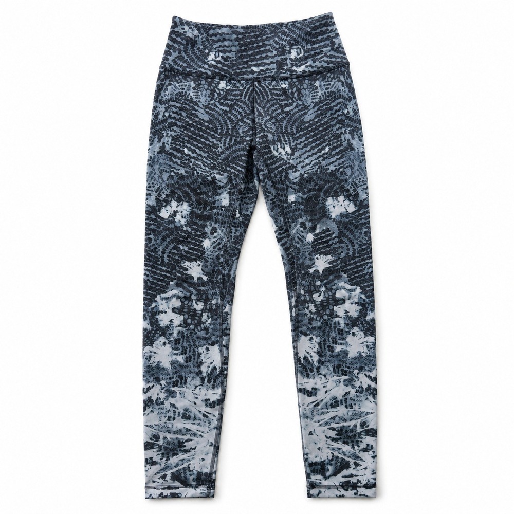 Lululemon Wunder Under Crop Leggings Womens 6 Blue Black Snakeskin